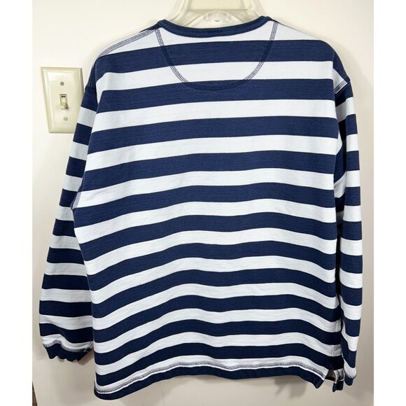 VTG LANDS' END Henley Top Unisex L 42-44 Striped Blue/White Nautical Classic - Picture 5 of 8